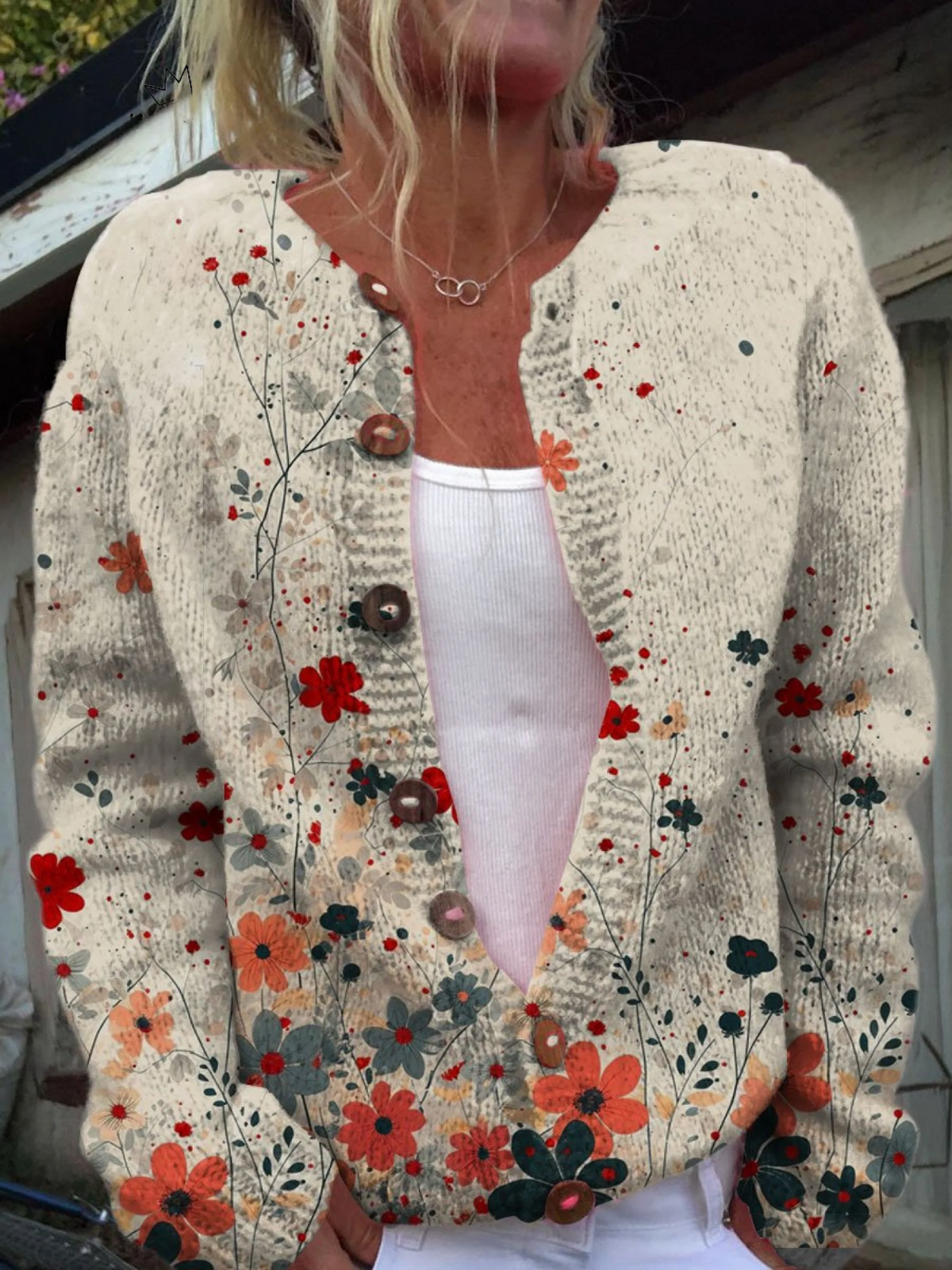 Ruby - Cardigan retro tricotat cu imprimeu floral — imagine 1