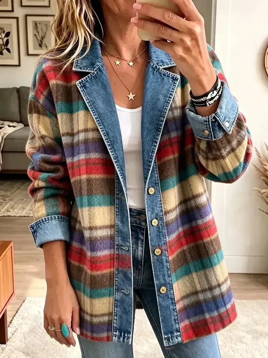 Sarah - Jachetă din denim retro cu model patchwork — imagine 1