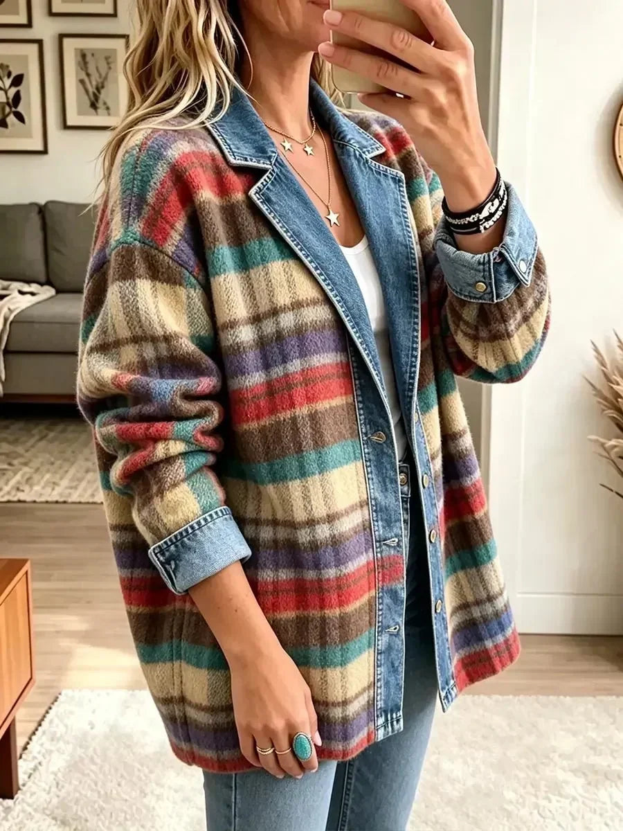 Sarah - Jachetă din denim retro cu model patchwork — imagine 2