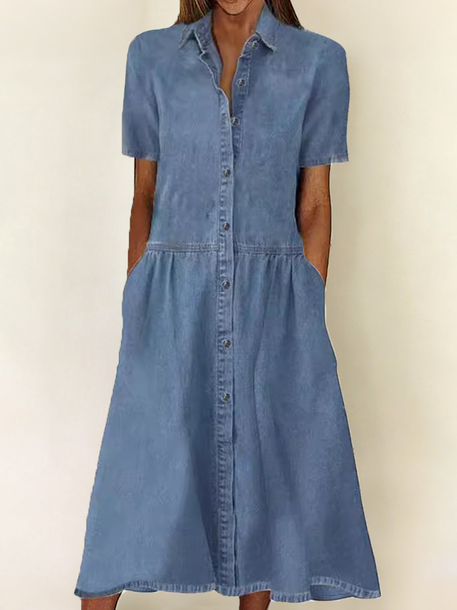 Sarah - rochie din denim cu mânecă scurtă — imagine 2