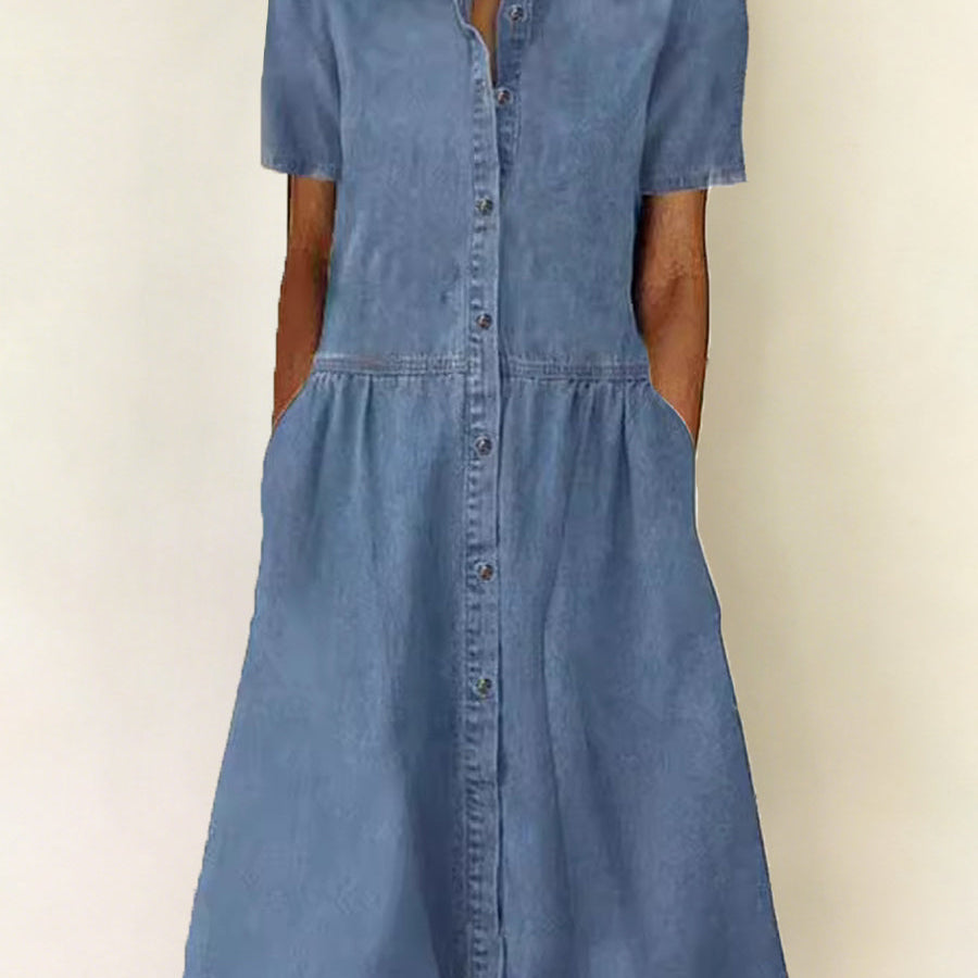 Sarah - rochie din denim cu mânecă scurtă — imagine 2