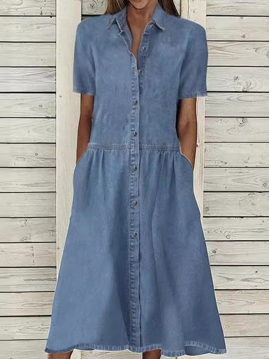 Sarah - rochie din denim cu mânecă scurtă — imagine 3