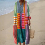 Sarah - rochie lungă colorată, model patchwork — imagine 1