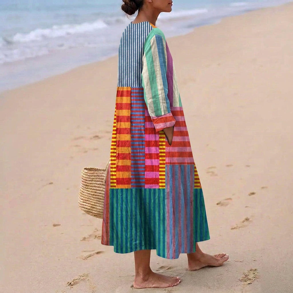 Sarah - rochie lungă colorată, model patchwork — imagine 2