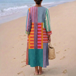 Sarah - rochie lungă colorată, model patchwork — imagine 3