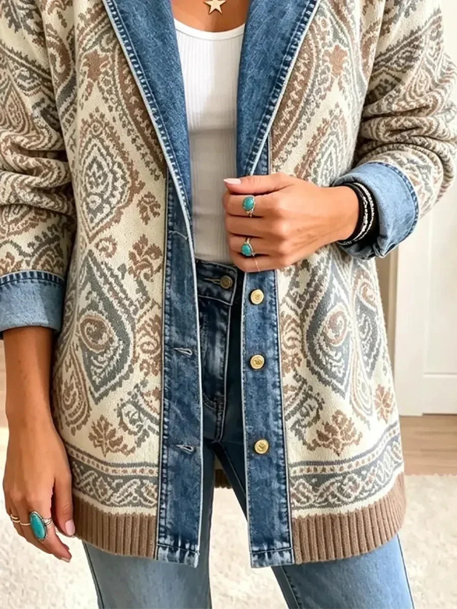 Savannah - jachetă din denim retro boemă cu model patchwork — imagine 3