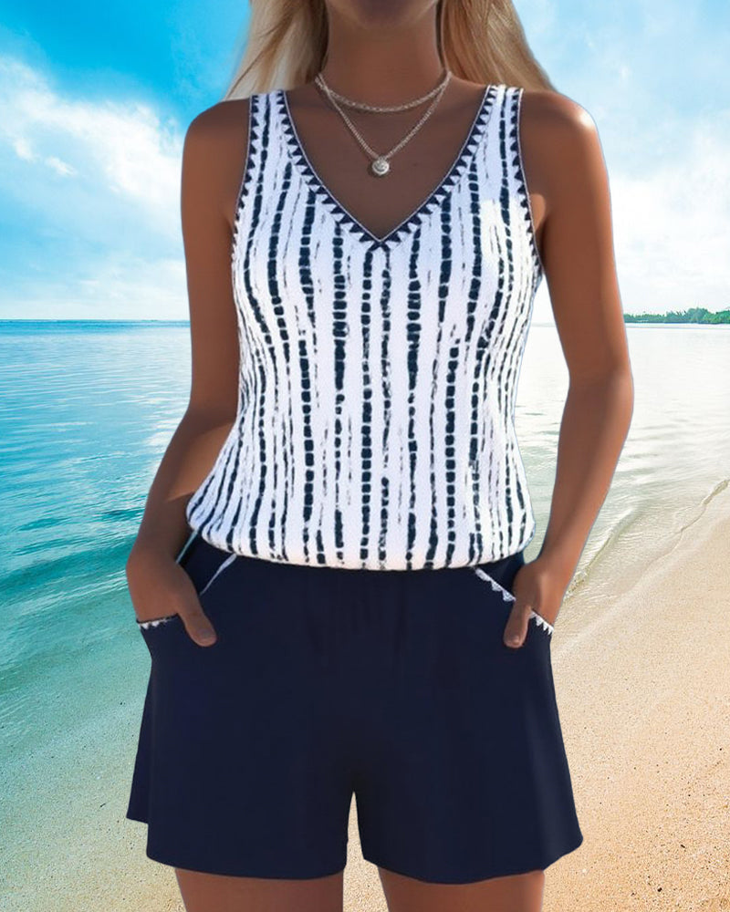Serenity - costum de baie casual cu buzunare și decolteu în V — imagine 2