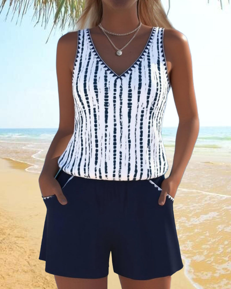 Serenity - costum de baie casual cu buzunare și decolteu în V — imagine 3