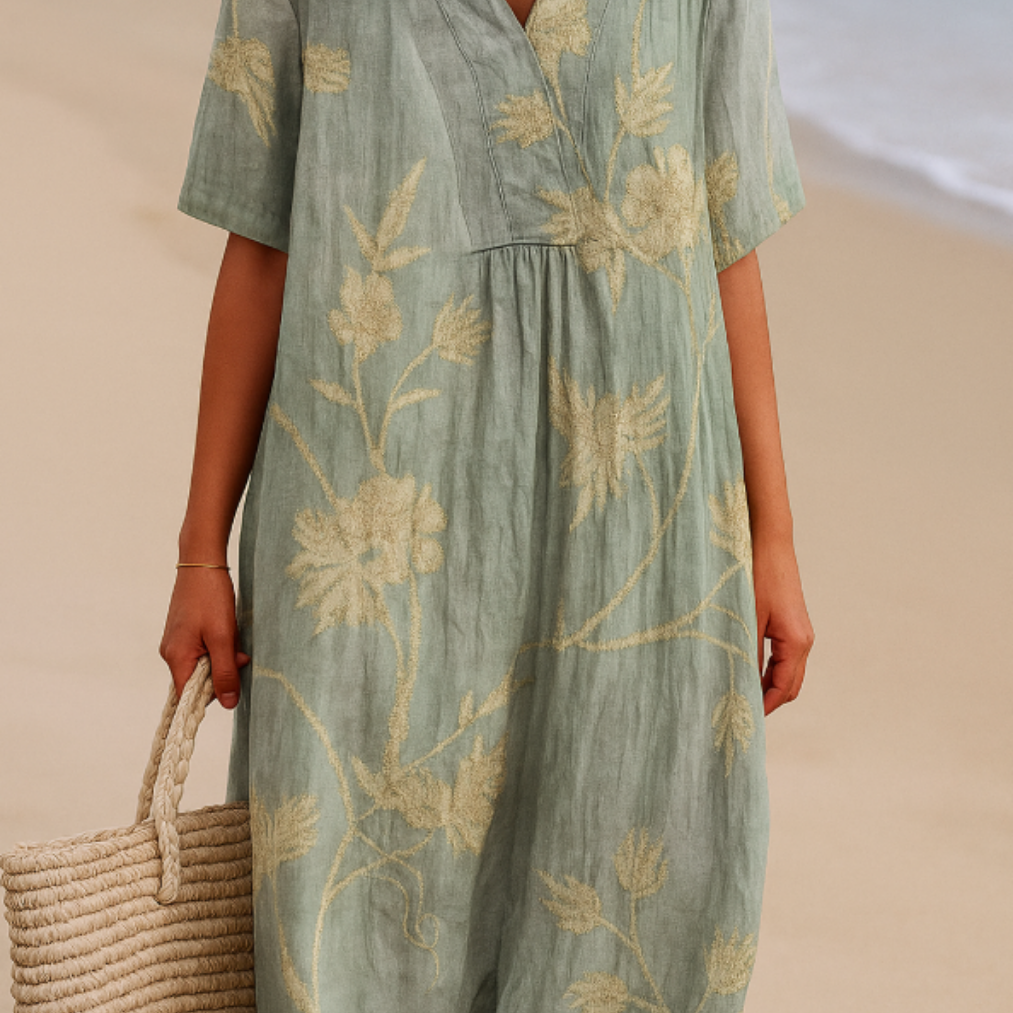 Shannon - rochie albastră și gri cu broderie florală — imagine 2