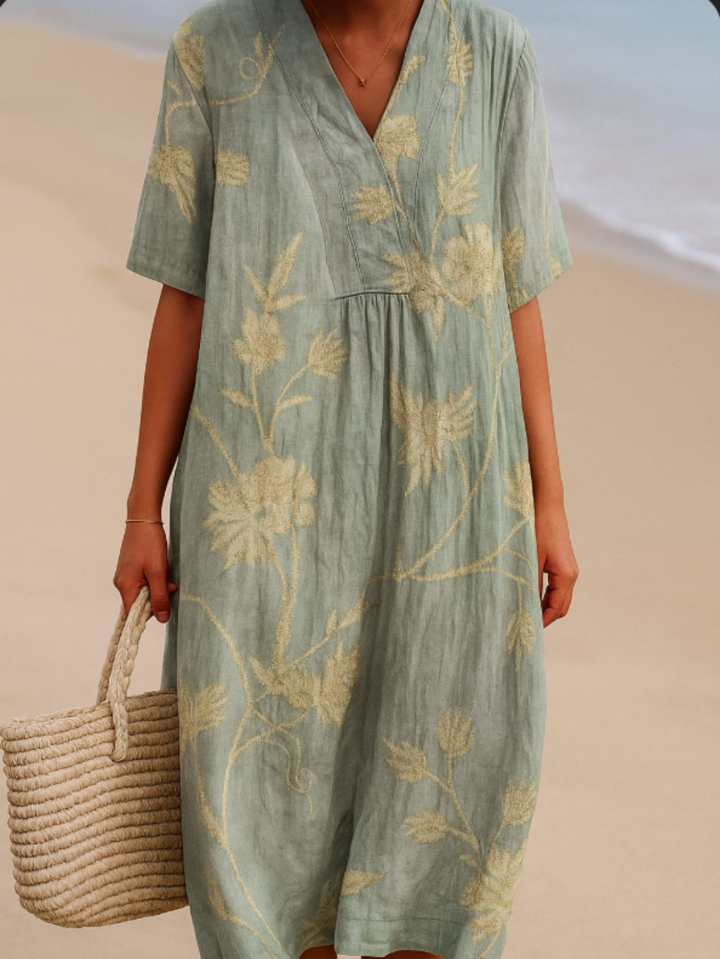 Shannon - rochie albastră și gri cu broderie florală — imagine 2