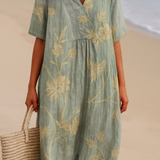 Shannon - rochie albastră și gri cu broderie florală — imagine 2