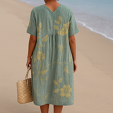 Shannon - rochie albastră și gri cu broderie florală — imagine 3