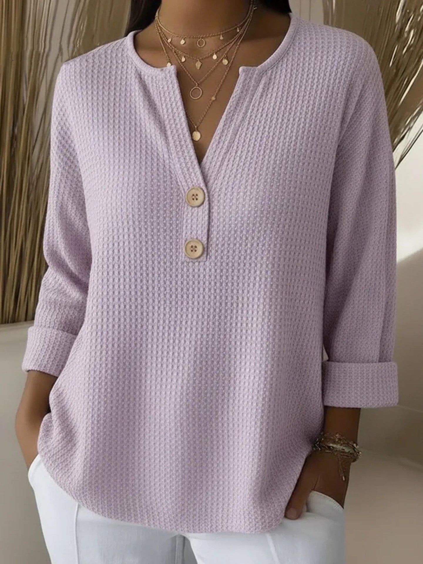 Sharon – Top texturat Henley — imagine 1