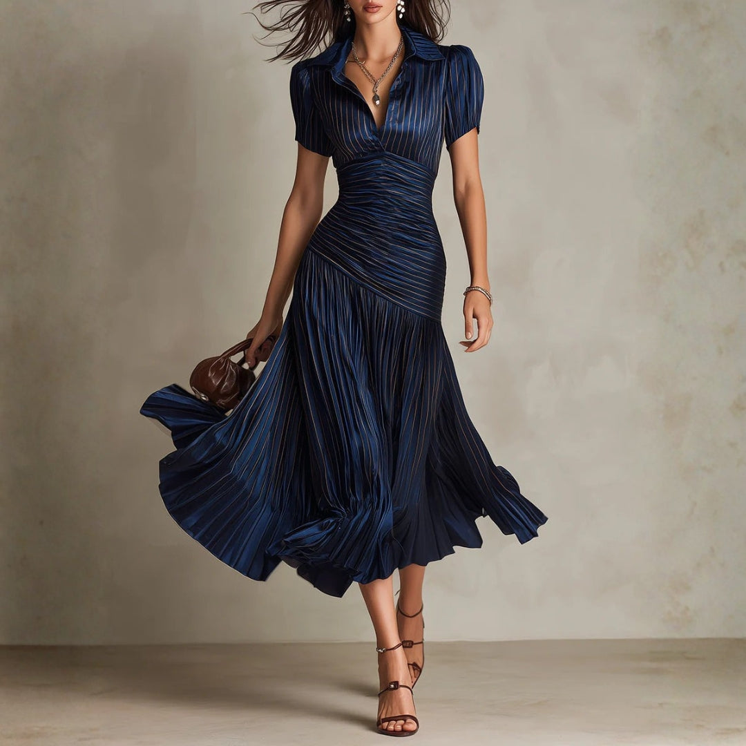 Shelby - Rochie midi cu guler cămașă și dungi — imagine 1