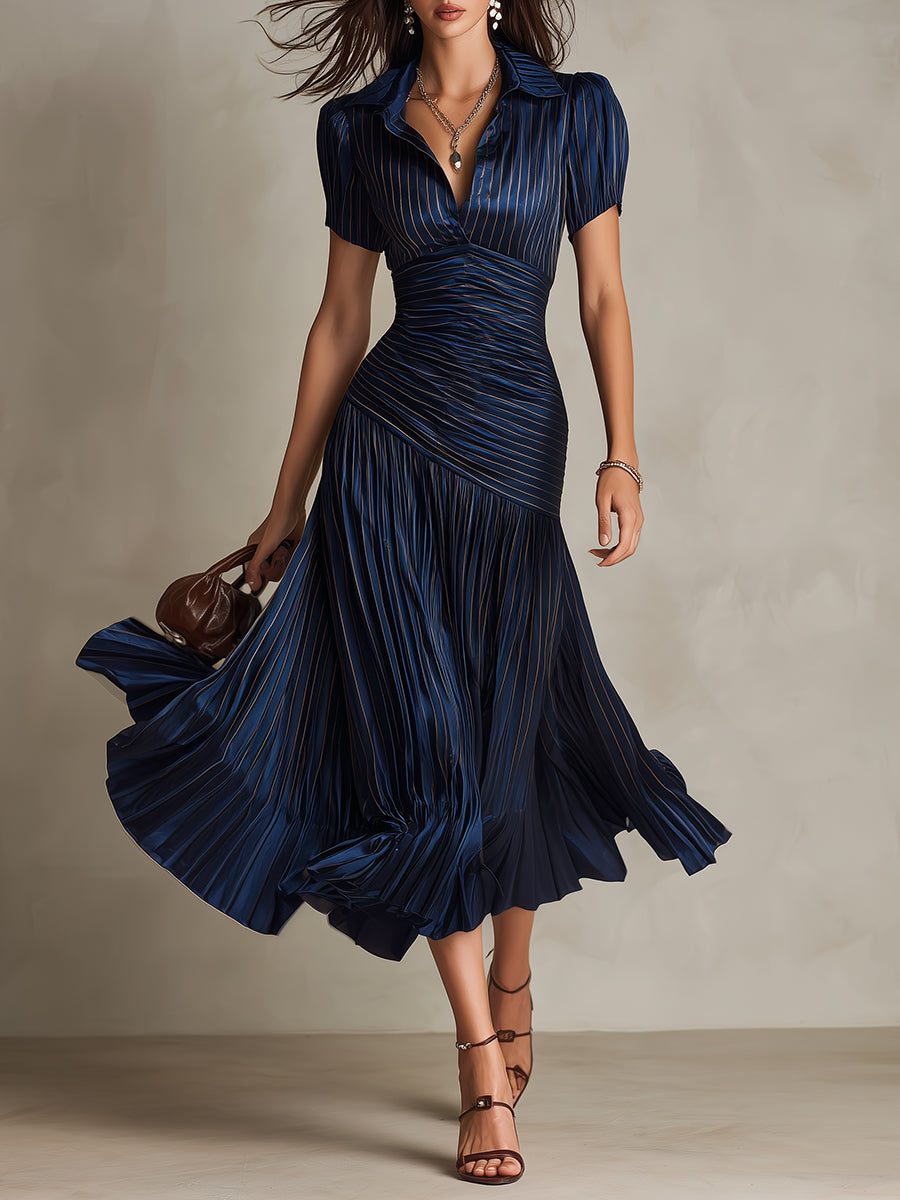 Shelby - Rochie midi cu guler cămașă și dungi — imagine 2