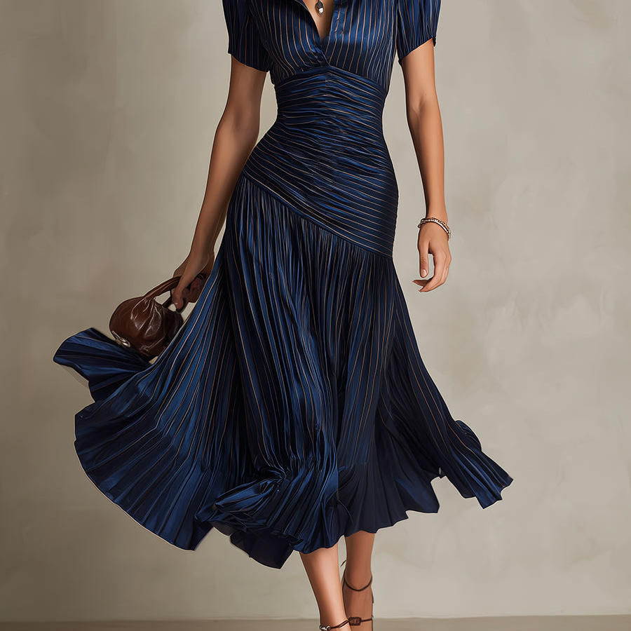 Shelby - Rochie midi cu guler cămașă și dungi — imagine 2