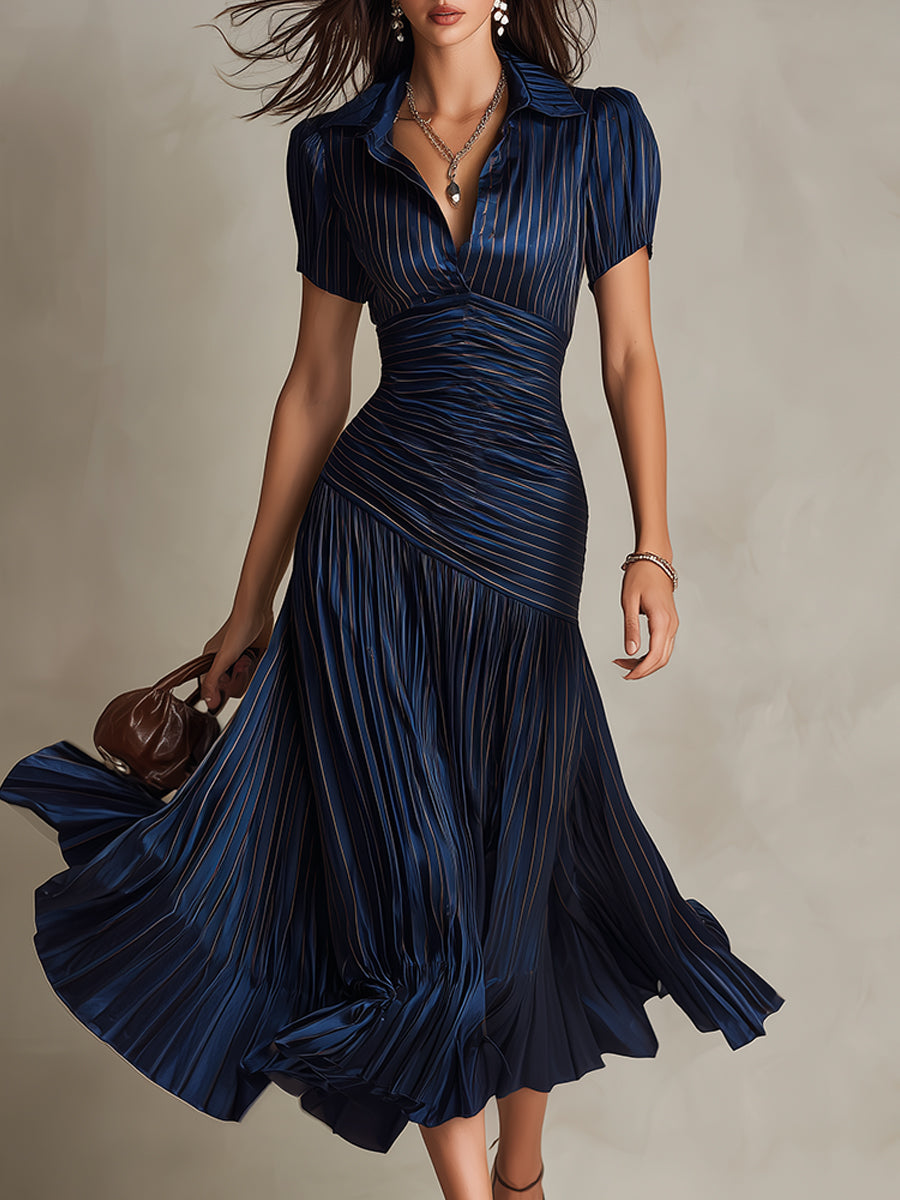 Shelby - Rochie midi cu guler cămașă și dungi — imagine 3