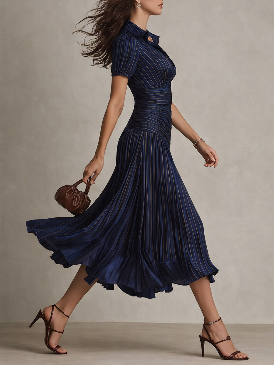 Shelby - Rochie midi cu guler cămașă și dungi — imagine 4