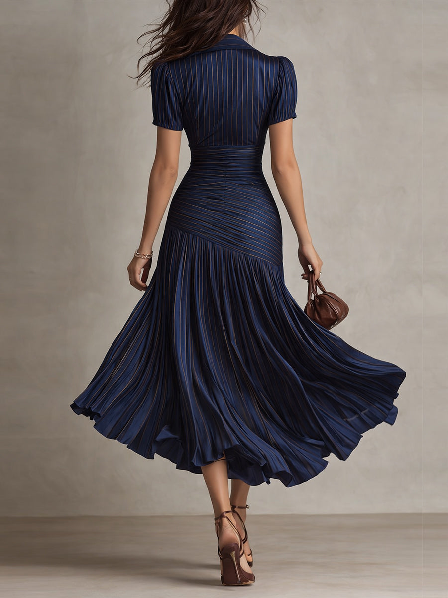 Shelby - Rochie midi cu guler cămașă și dungi — imagine 5