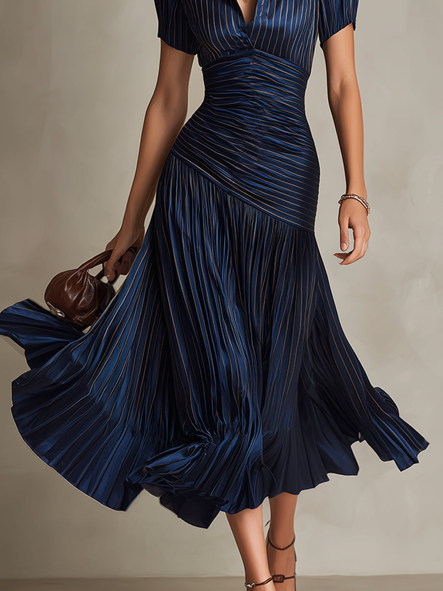 Shelby - Rochie midi cu guler cămașă și dungi — imagine 6