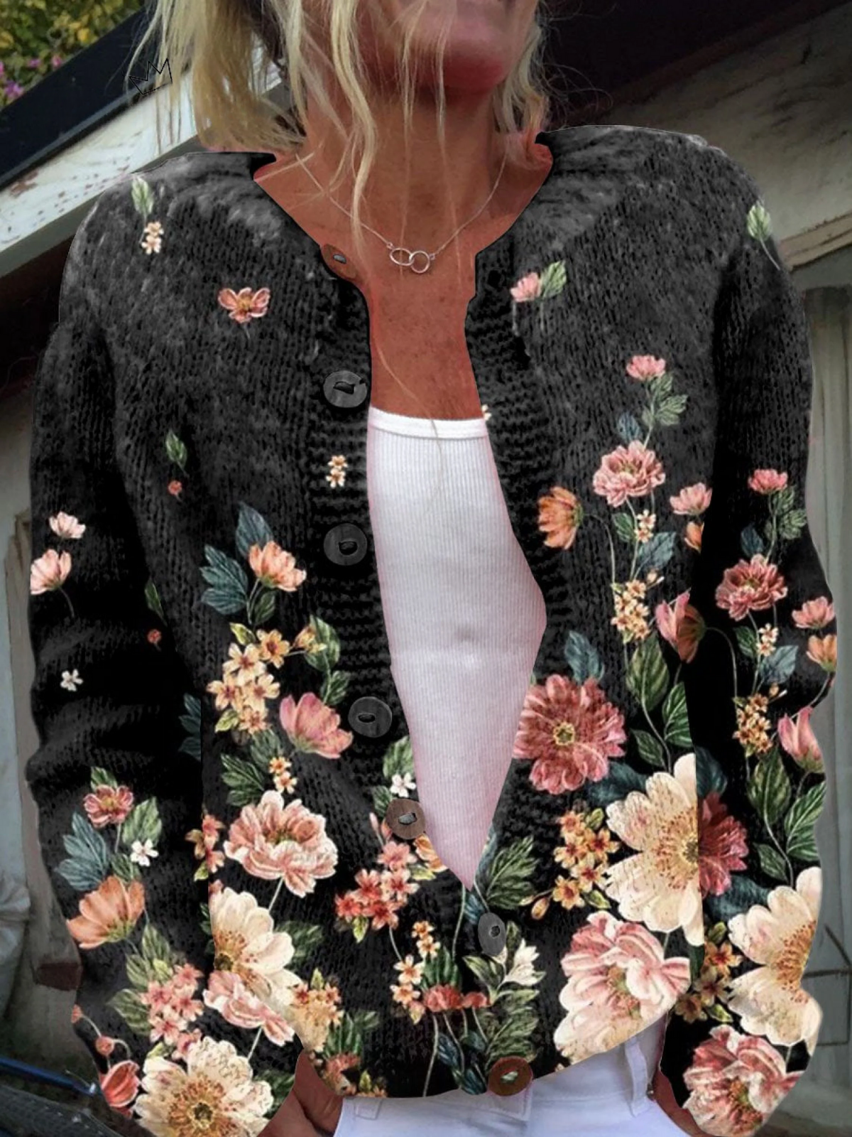 Sophie - cardigan retro cu imprimeu floral — imagine 1