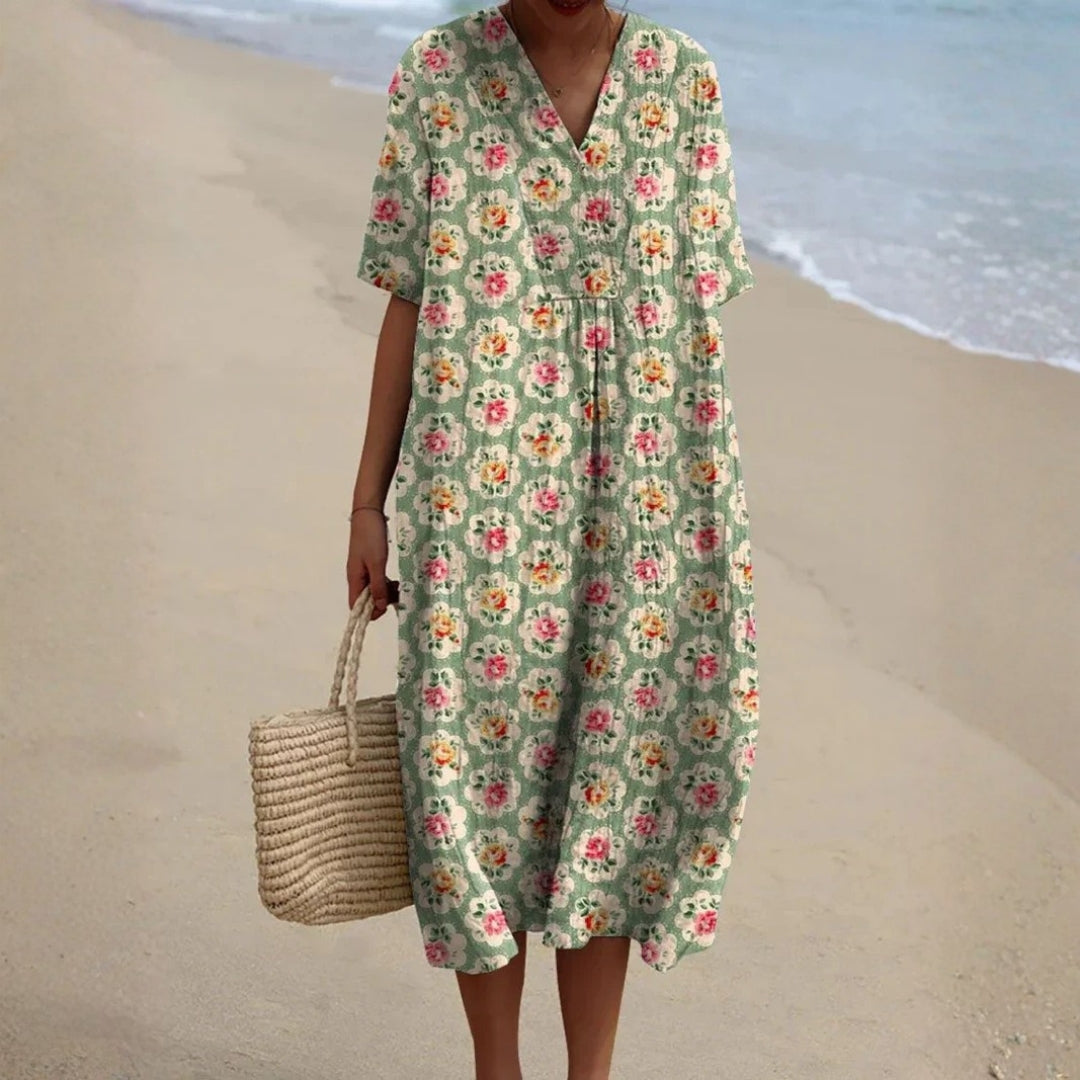 Sophie - rochie retro cu imprimeu floral în verde turcoaz — imagine 1