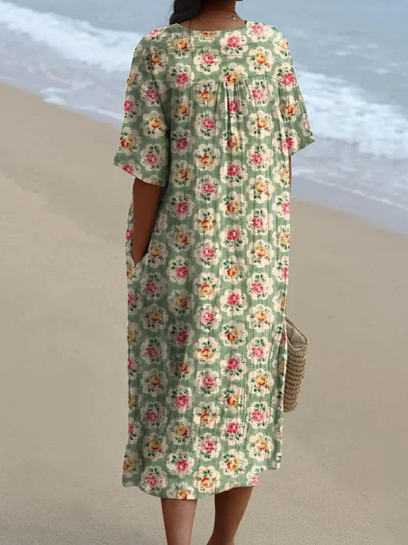 Sophie - rochie retro cu imprimeu floral în verde turcoaz — imagine 3