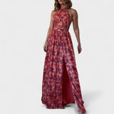 Stella - rochie lungă cu imprimeu floral și barete la gât — imagine 1