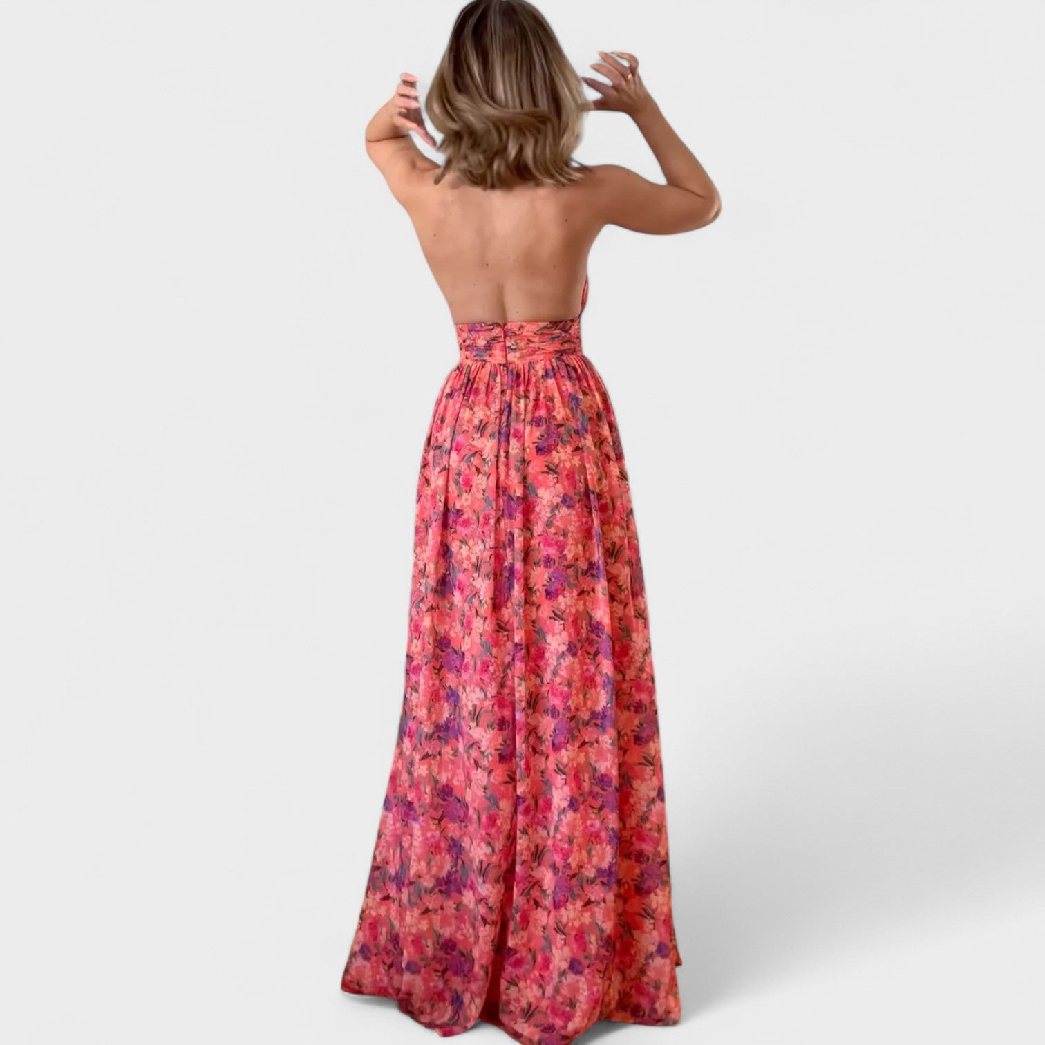 Stella - rochie lungă cu imprimeu floral și barete la gât — imagine 2