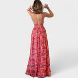 Stella - rochie lungă cu imprimeu floral și barete la gât — imagine 2