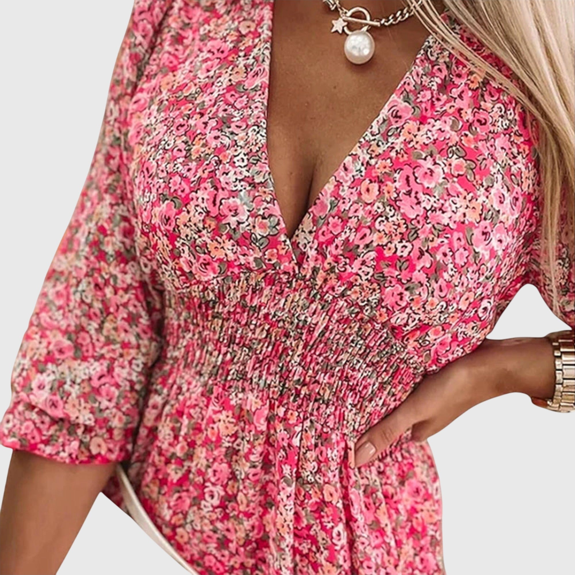 Stephanie - Rochie cu mâneci bufante și imprimeu floral — imagine 6