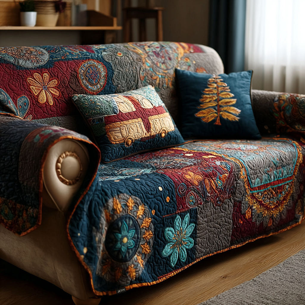 Husă de canapea matlasată - Model boho delicat — imagine 1