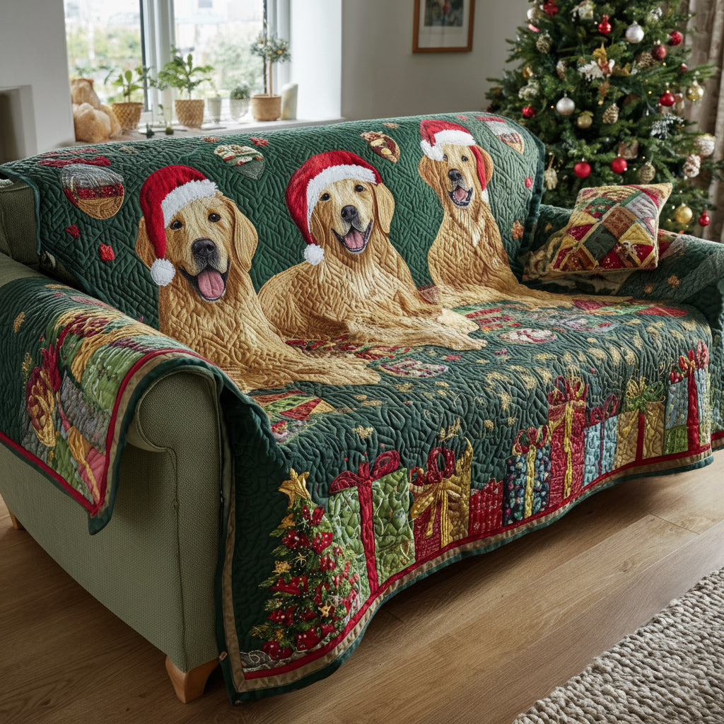 Husă de canapea matlasată - Golden Retriever de Crăciun — imagine 1