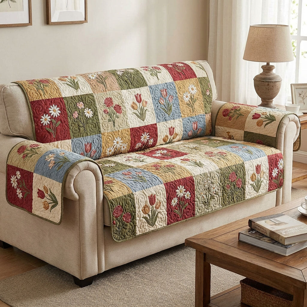 Husă de canapea matlasată - stil rustic cu model patchwork — imagine 1