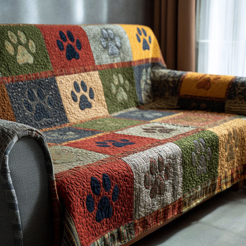 Husă de canapea matlasată - Patchwork Paws — imagine 1