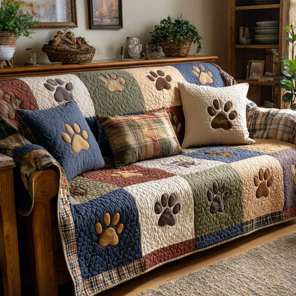 Husă de canapea matlasată - Imprimeu rustic cu lăbuță — imagine 1