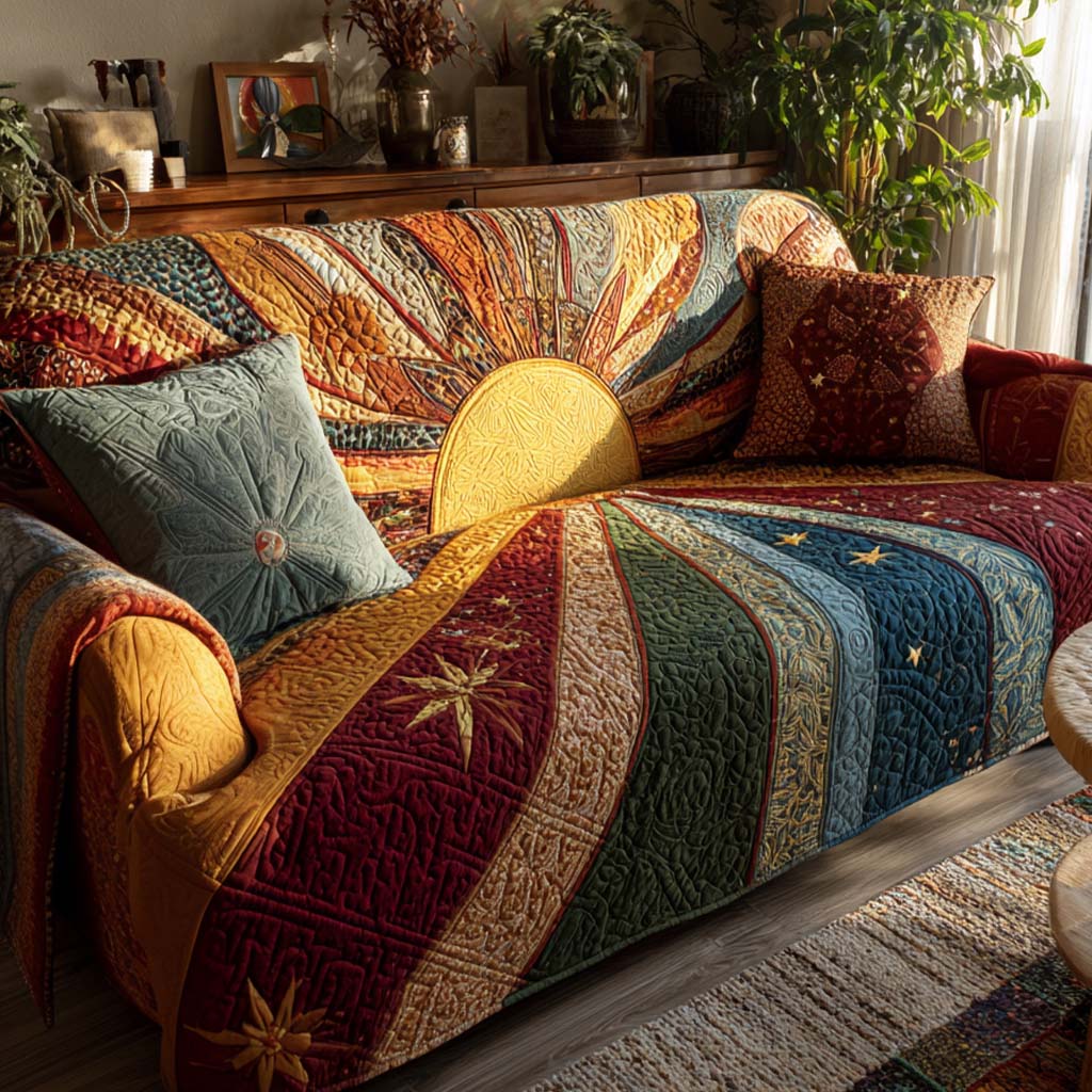 Husă de canapea matlasată - Rustic Patchwork Sunrise — imagine 1