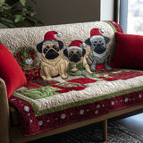Husă de canapea matlasată - Festive Pug Trio — imagine 1