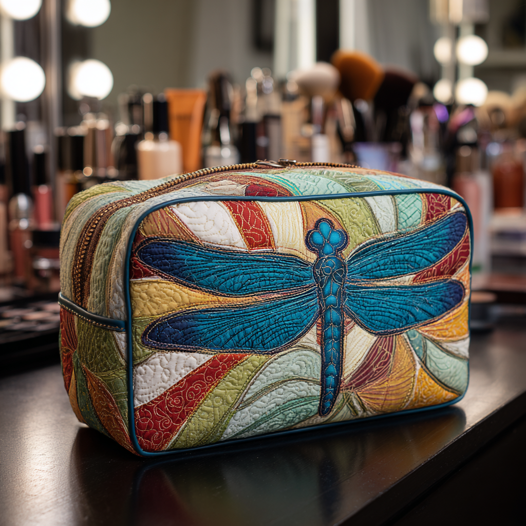 Geantă cosmetică matlasată - libelulă colorată — imagine 1