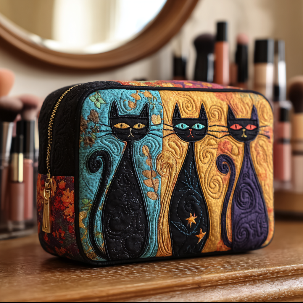 Geantă cosmetică matlasată - Pisică curioasă — imagine 1
