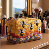 Geantă cosmetică matlasată - Albine și flori — imagine 1