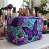 Geantă cosmetică matlasată - Fluture și flori — imagine 1