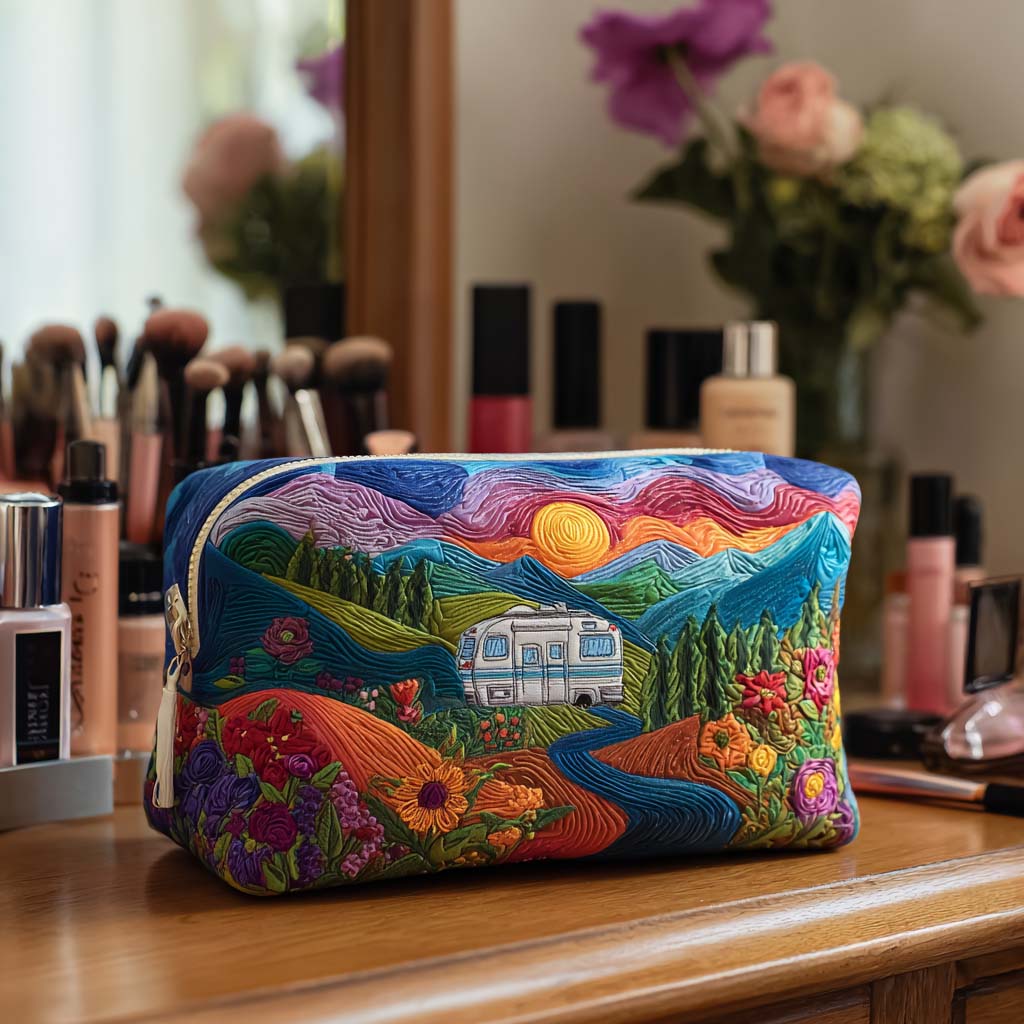 Geantă cosmetică matlasată - Model retro de călătorie — imagine 1