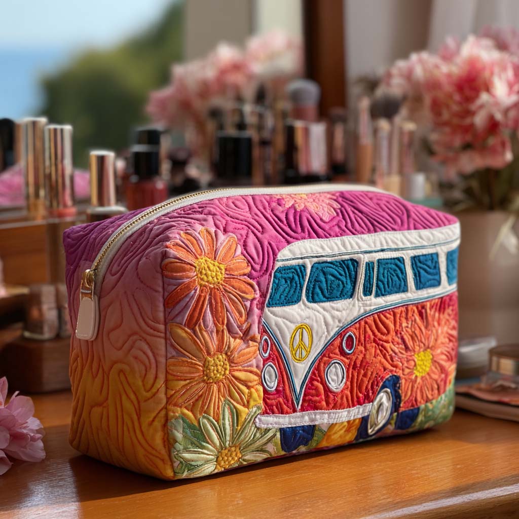 Geantă cosmetică matlasată - Model retro de călătorie — imagine 1