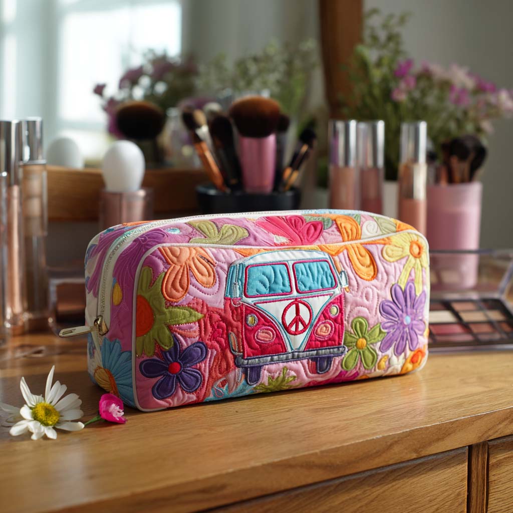 Geantă cosmetică matlasată - Model floral retro — imagine 1