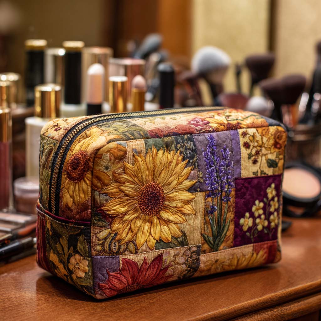 Geantă cosmetică matlasată - Floarea-soarelui rustică — imagine 1