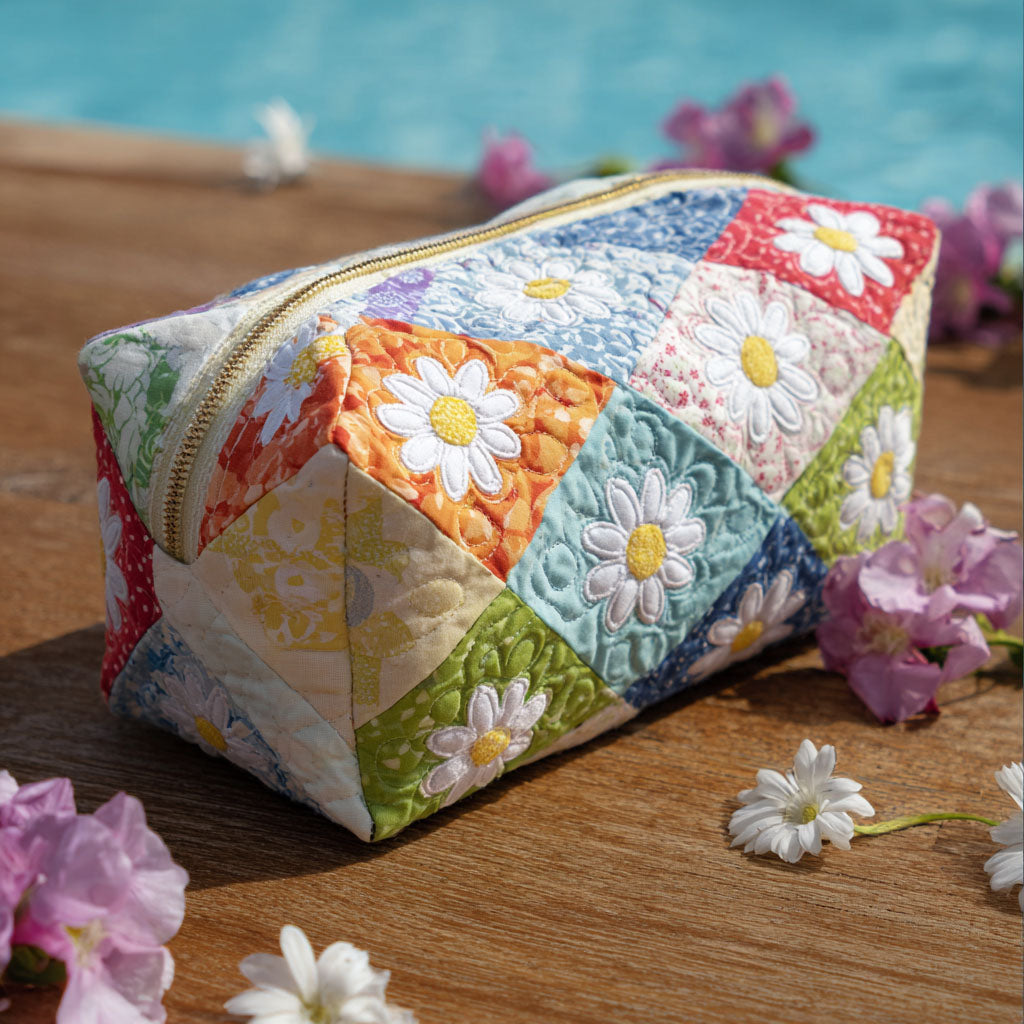 Geantă cosmetică matlasată - Model floral — imagine 1