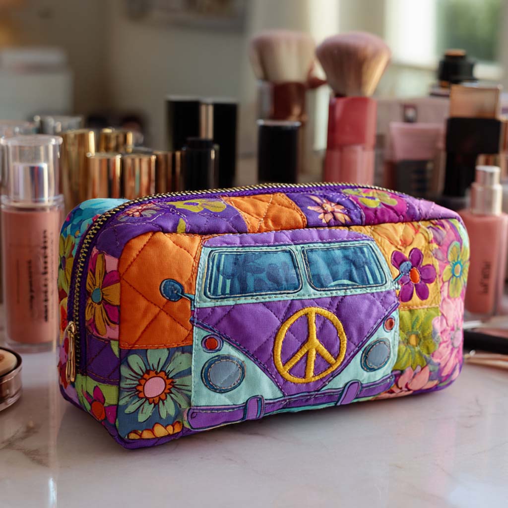 Geantă cosmetică matlasată - Flori în stilul anilor '70 — imagine 1