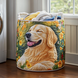 Coș de rufe matlasat - Golden Retriever și flori — imagine 1