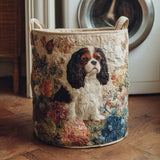 Coș de rufe matlasat - Cavalier King Charles și flori — imagine 1